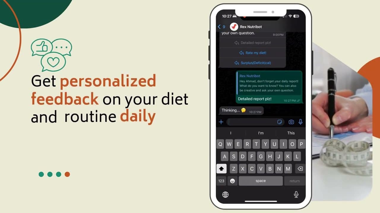 Opening frame of the Rex v2 film: get personalized feedback on your diet and routine daily